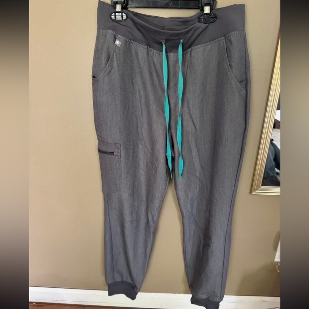 Gray Jogger Pants with Teal Drawstrings